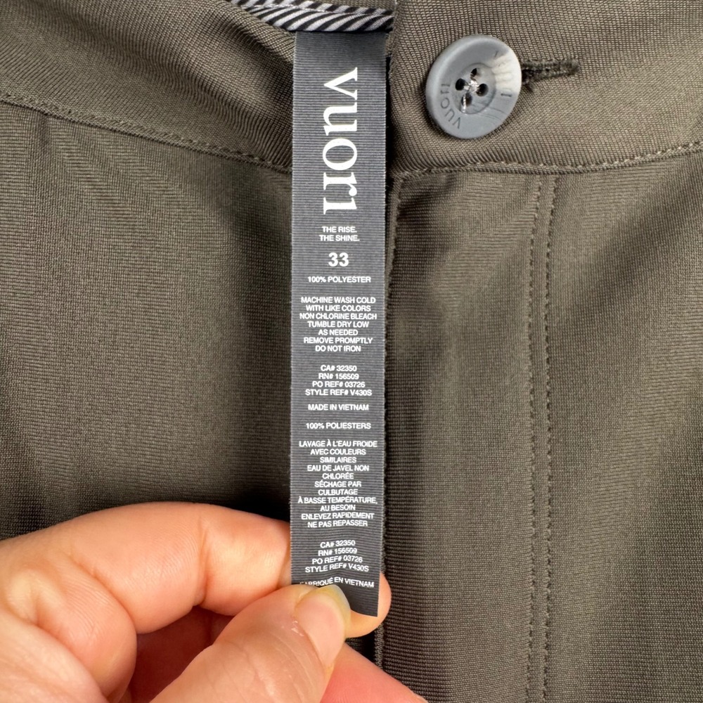 Vuori Mens Meta Pant Dark Olive Green Technical Stretch 5-Pocket Trousers 33x30 - Picture 9 of 11
